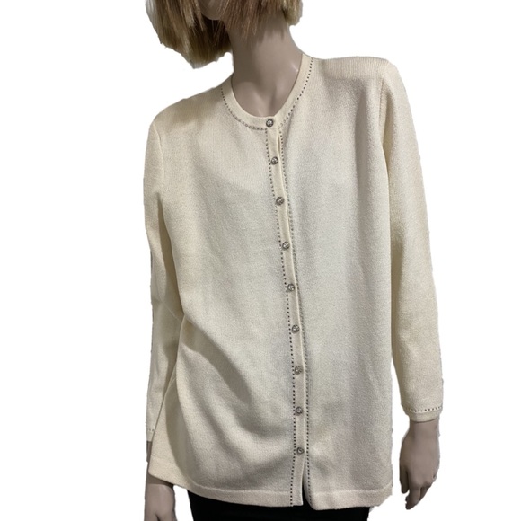 Vintage ST JOHN Cream Knit Embellished Sweater 14